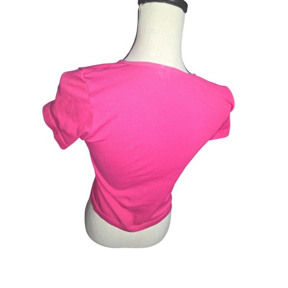 FCT Basics Pink Ribbed Crop Top*Short Sleeve Women’s Tee Top*L*Sissy*Femboy*EUC - Picture 5 of 8